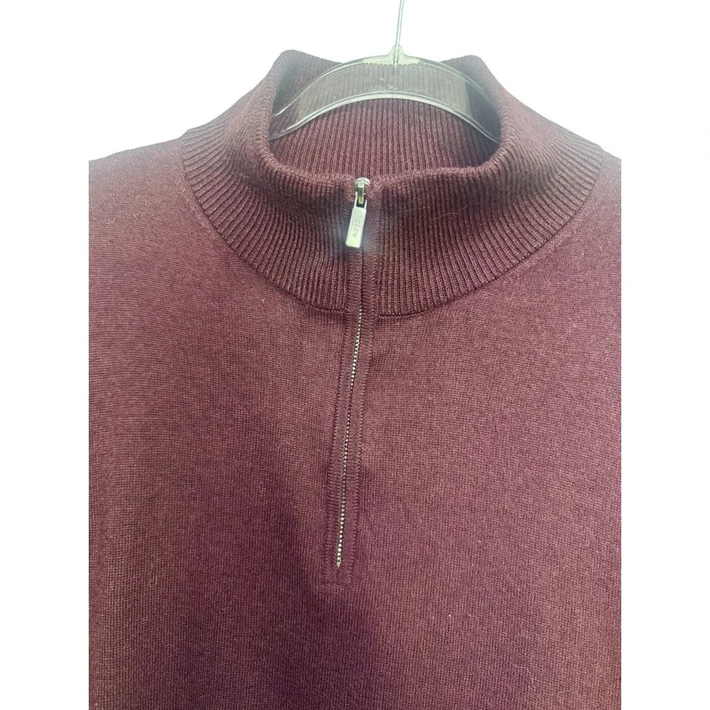 J Crew 1/4 Zip Sweater Mens L Burgundy Merino Wool Blend Pullover Preppy Outdoor